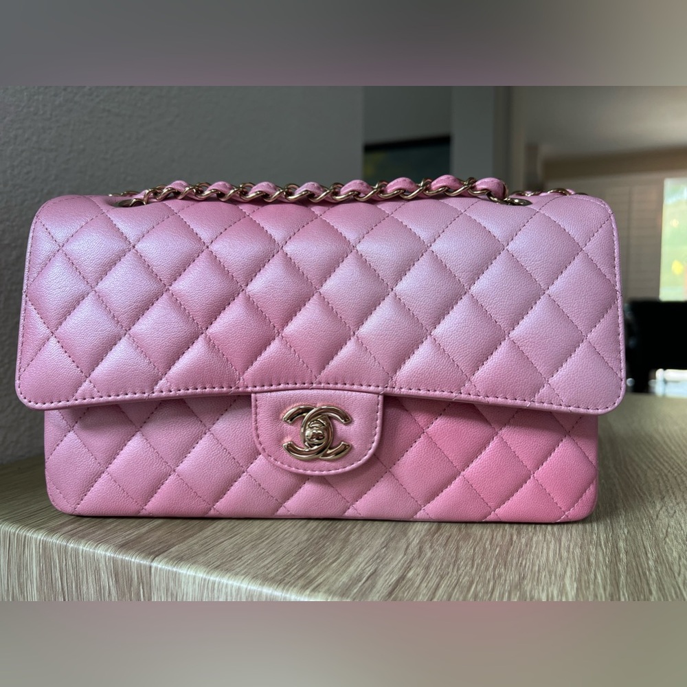Pink iridescent Chanel Medium Classic
